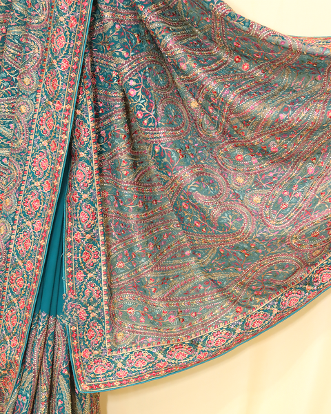 Emerald Blue Majesty Embroidered Designer Saree