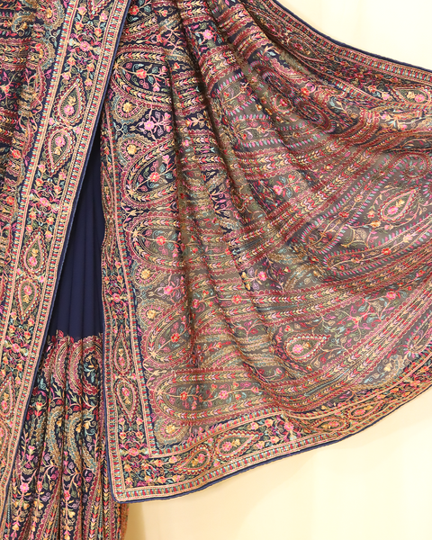 Midnight Majesty – Navy Blue Designer Saree