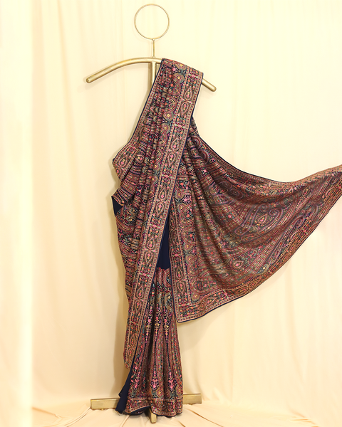 Midnight Majesty – Navy Blue Designer Saree