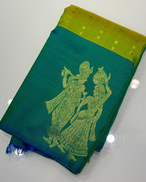 Green Dual Tone Kanjeevaram Style Saree with Big Border