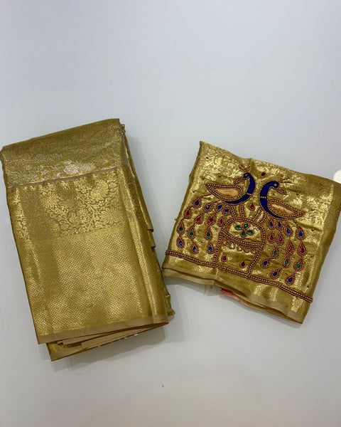 Green Kanjeevaram with Embroidered Blouse