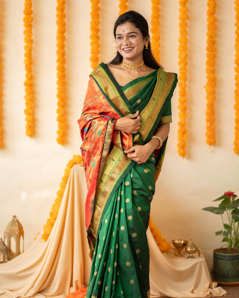 Green Paithani Saree with Muniya and Traditional Border