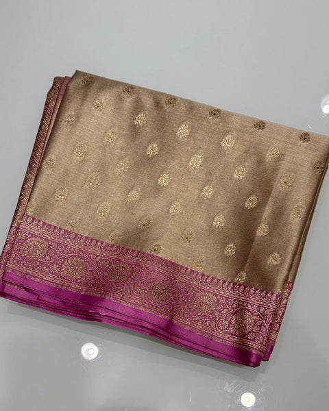Grey Banarasi Semi Silk Saree with Contrast Border and Embroidered Blouse