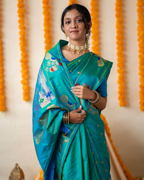 Blue Paithani Saree with Designer Border