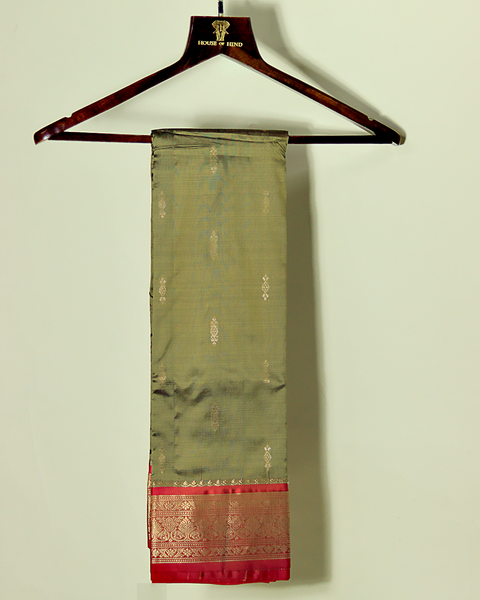 Mehendi and Red Pure Silk Kanjivaram Saree