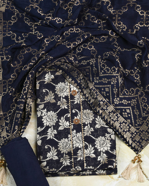 Navy Blue Semi Stitched Suit