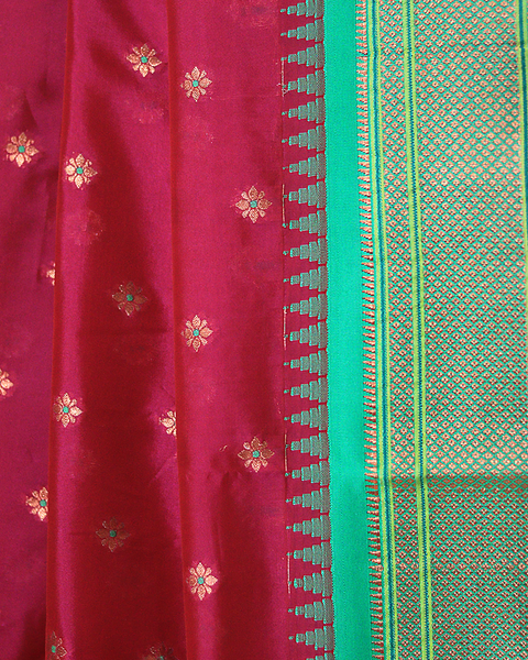Rani Pink Semi-Silk Paithani Saree with Peacock Motifs
