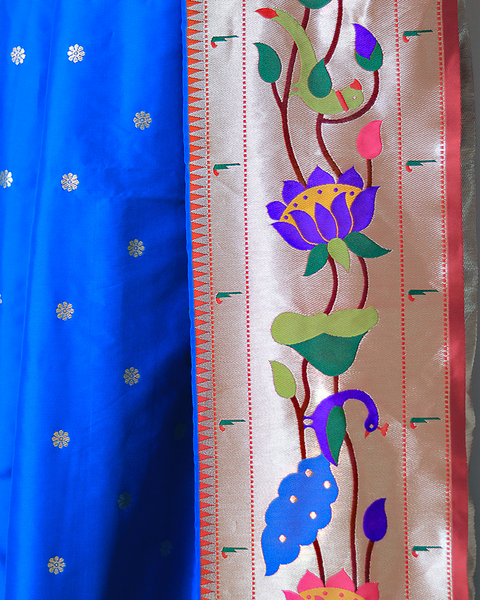 Beautiful Blue Semi-Silk Paithani Silk Saree