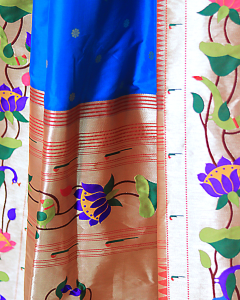 Beautiful Blue Semi-Silk Paithani Silk Saree