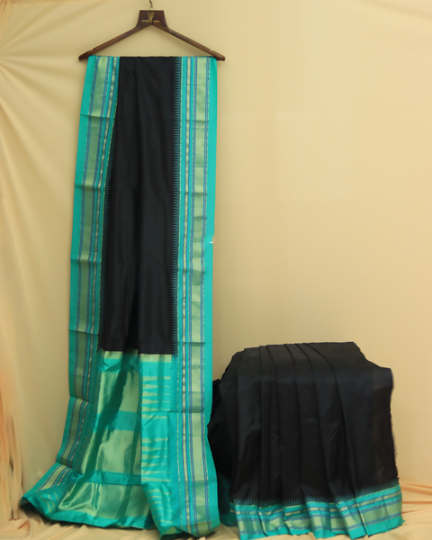 Black Paithani Saree with Sea Green Border and Blouse