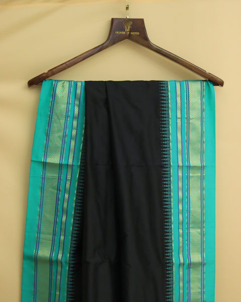 Black Paithani Saree with Sea Green Border and Blouse