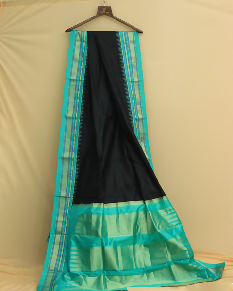 Black Paithani Saree with Sea Green Border and Blouse