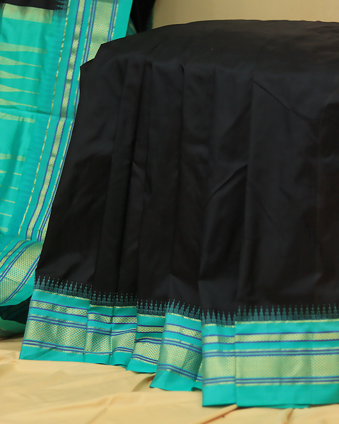 Black Paithani Saree with Sea Green Border and Blouse