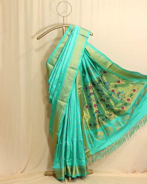 Sky Blue Pure Silk Paithani Saree with Chatai Border