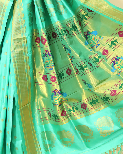 Sky Blue Pure Silk Paithani Saree with Chatai Border