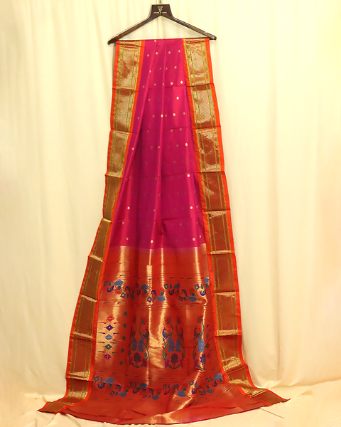 Rani Pink Pure Silk Paithani Saree With Chatai Border