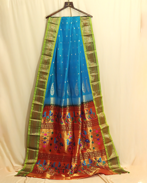 Blue Pure Silk Paithani Saree with Chatai Border