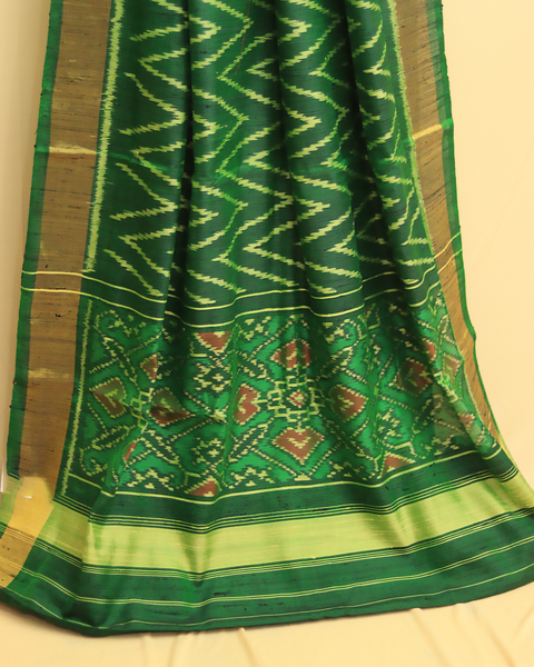 Verdant Waves Green Patola Saree with Golden Zari Border