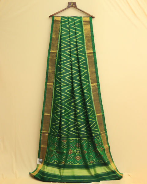 Verdant Waves Green Patola Saree with Golden Zari Border