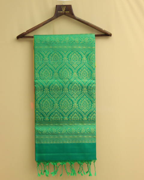 Emerald Royal Splendor Patola Saree with Golden Zari Border – House of Hind