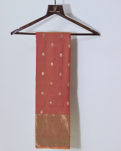 Peach Semi-Silk Kanjivaram Saree with Leaf Motifs