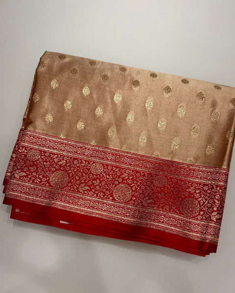 Pink Banarasi Semi Silk Saree with Contrast Border and Embroidered Blouse