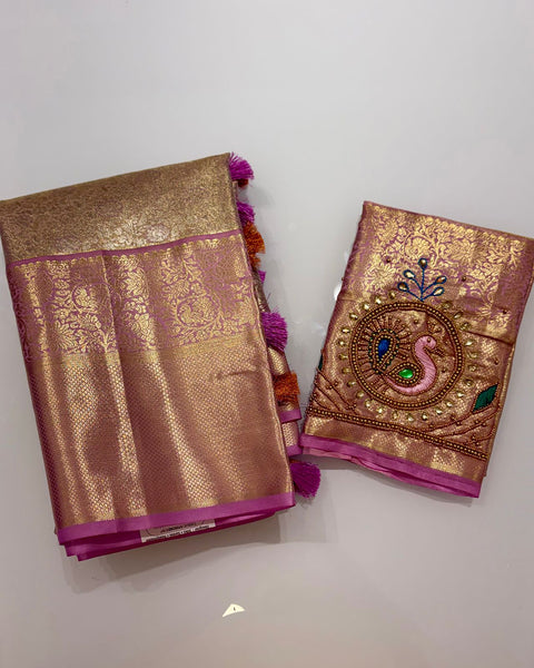 Pink Kanjeevaram with Embroidered Blouse