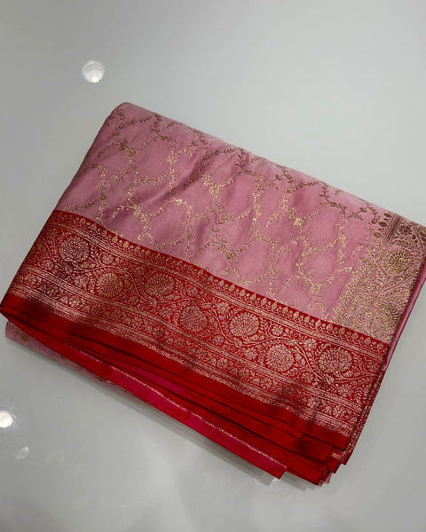 Pink Semi Silk Banarasi Jaal Saree with Contrast Border