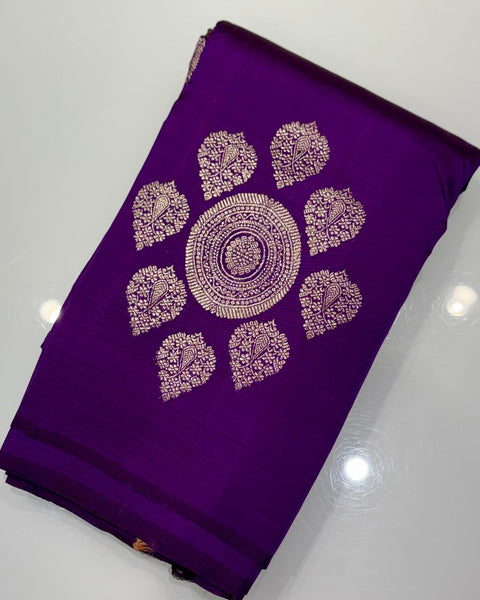 Purple Borderless Kanjeevaram Pure Silk Saree with Embroidered Blouse