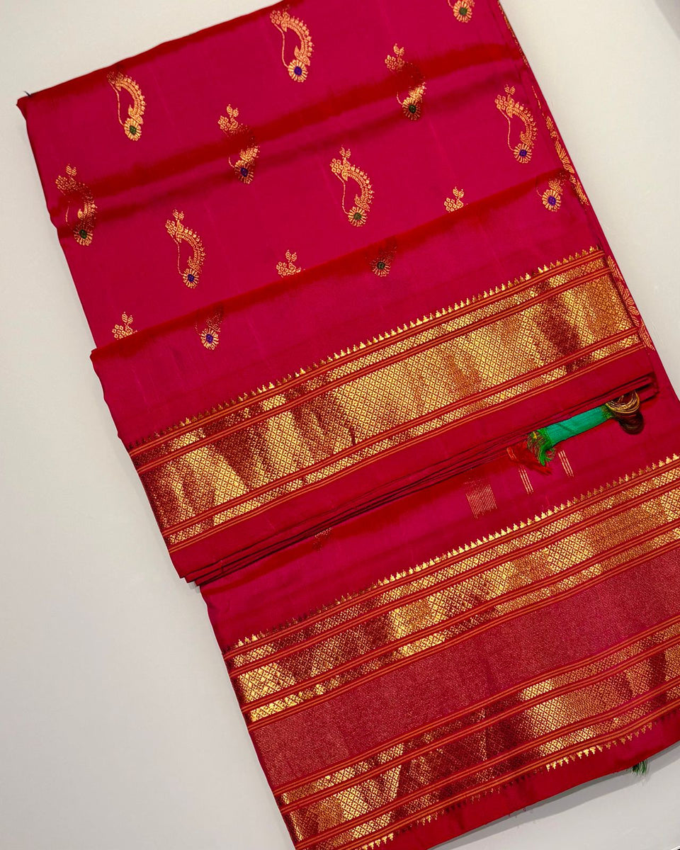 Rani Pink Pure Silk Paithani with Nath Motif & Chatai Border – House of ...
