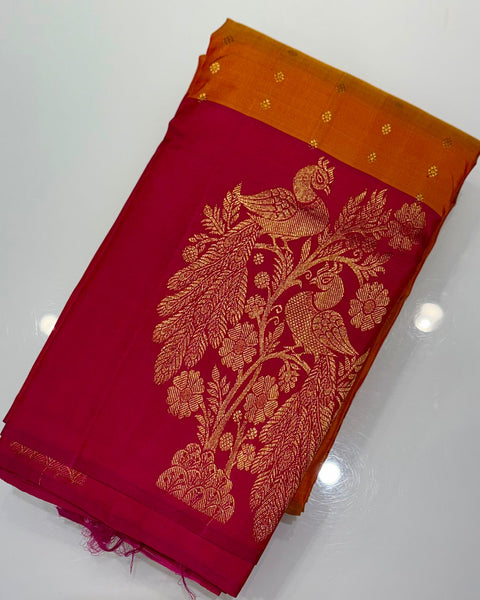 Red-Orange Big Border Kanjeevaram Pure Silk Saree