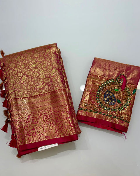 Red Kanjeevaram with Embroidered Blouse