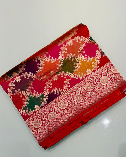 Red Multicolour Rangkat Handwoven Banarasi Saree