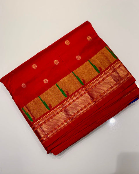 Red Pure Silk Heirloom Paithani with Muniya Border