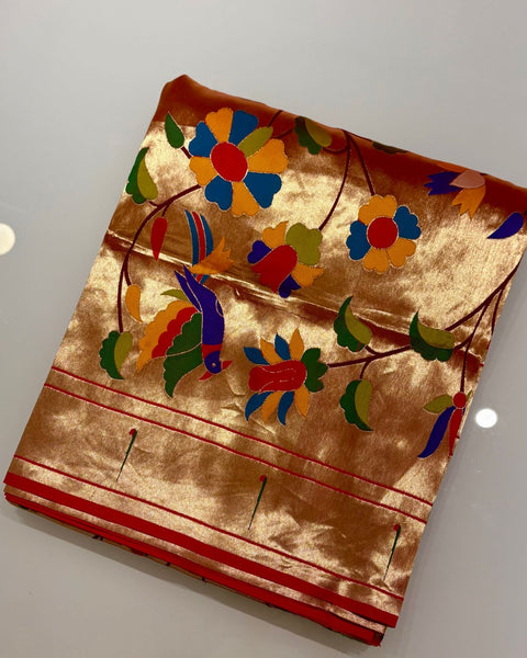 Red Semi Silk Overall Paithani