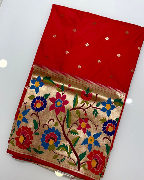 Red Semi Silk Skirt Border Paithani