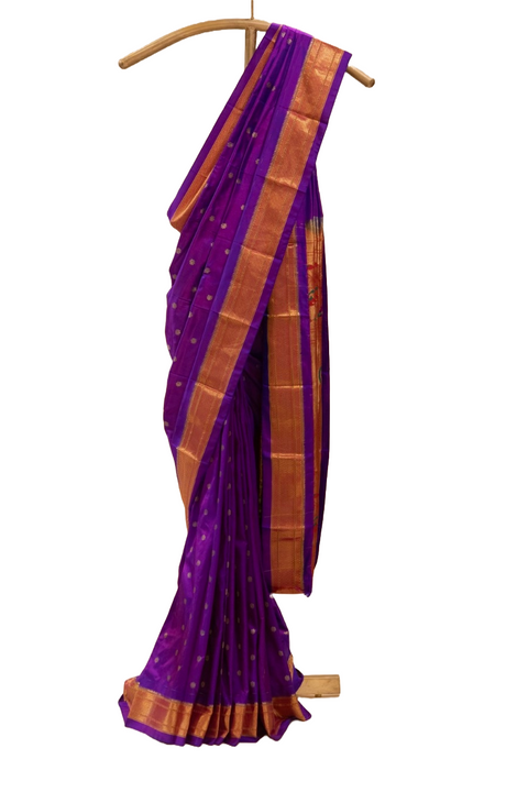 Indigo Purple Pure Silk Paithani Saree with Mini Butis and Chatai Border