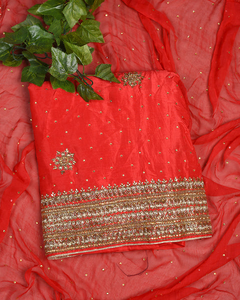 Rose Red Semi Stitched Suit