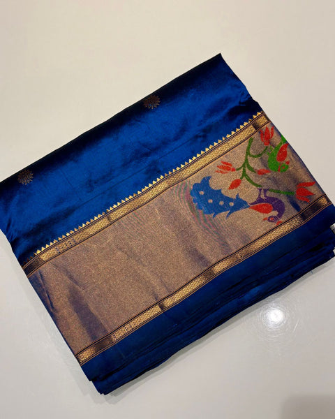 Royal Blue Pure Silk Heirloom Paithani