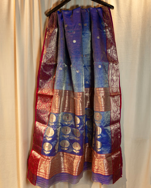 Slate Blue Chanderi Silk Saree