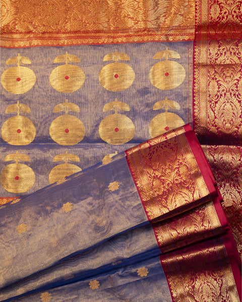 Slate Blue Chanderi Silk Saree