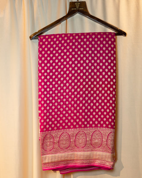 Radiant Rani Pink Khaddi Georgette Saree: A Blend of Tradition and Elegance