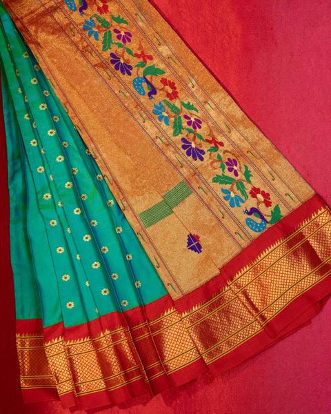 Turquoise Blue 9 yards Silk Saree: A Symphony of Tradition and Elegance