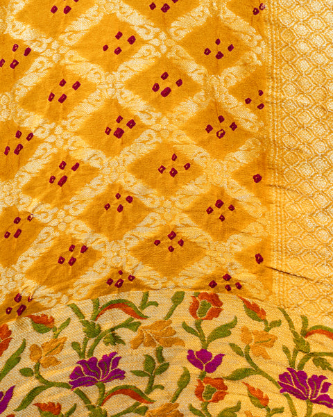 Yellow Khaddi Georgette Bandhani Saree
