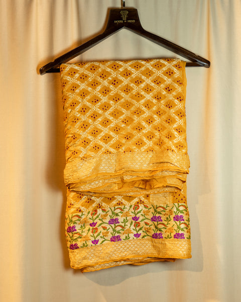 Yellow Khaddi Georgette Bandhani Saree