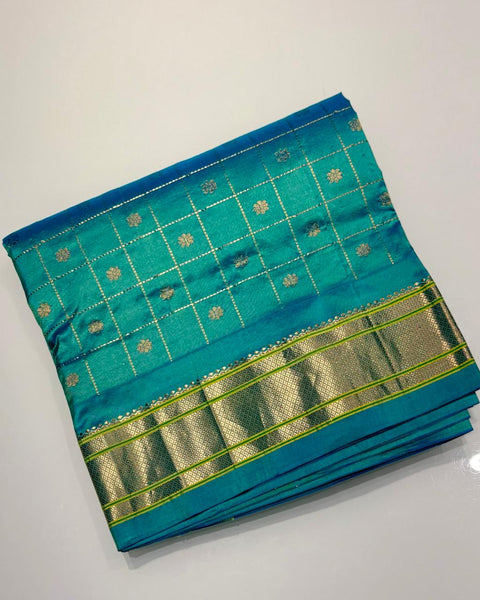 Sea Green Pure Silk Checkered Paithani