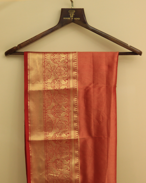 Majestic Black Kanjivaram Saree with Red Zari Border and Golden Dots