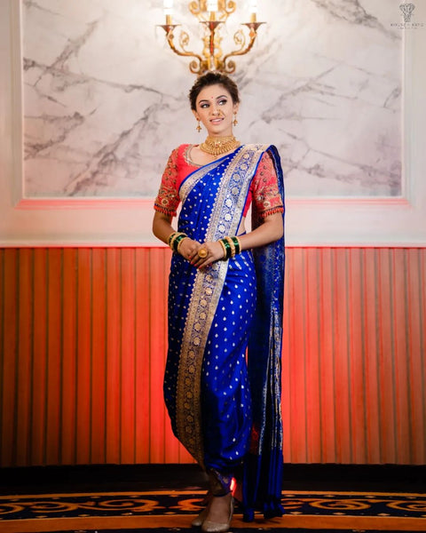 Sapphire Elegance Blue Pure Banarasi Pure Silk Saree with Silver Zari Border
