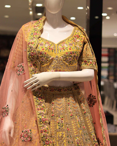 Sunshine Yellow Floral Bridal Lehenga