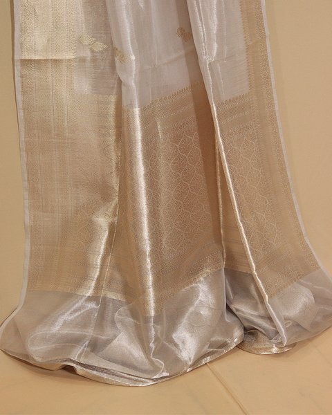 Silver Tissue Banarasi Uppada Pure Silk Saree with Subtle Zari Highlights